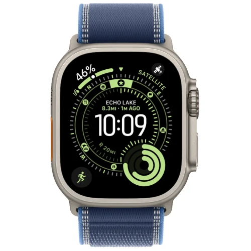Apple Watch Ultra 3, 49 мм, Natural Titanium, ремешок Trail цвета Blue/Bright Blue M/L Natural Titanium