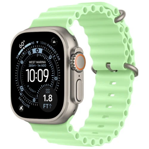 Apple Часы Apple Watch Ultra 3, 49 мм, Natural Titanium, ремешок Ocean цвета Neon Green Natural Titanium