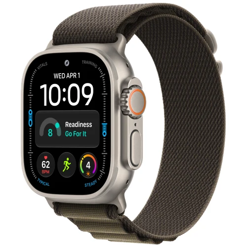 Apple Часы Apple Watch Ultra 4, 49 мм, Natural Titanium, Dark Olive Alpine Loop M Natural Titanium