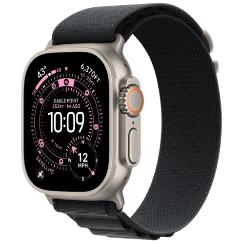 Apple Watch Ultra 3, 49 мм, Natural Titanium, ремешок Alpine Loop чёрного цвета L Natural Titanium