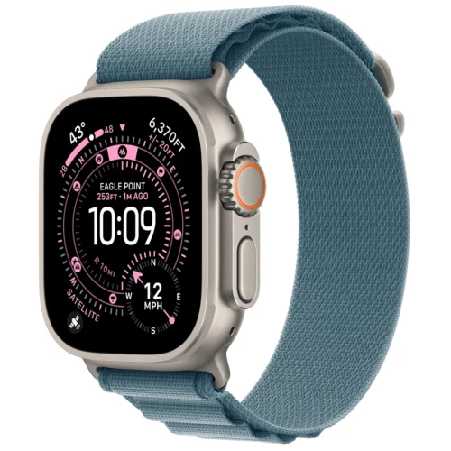Apple Apple Watch Ultra 3, 49 мм, Natural Titanium, ремешок Alpine Loop голубого цвета M Natural