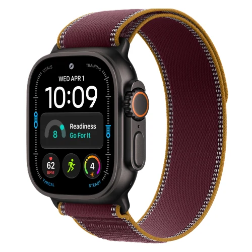 Часы Apple Watch Ultra 4, 49 мм, Black Titanium, Burgundy Trail Loop, M/L Black Titanium