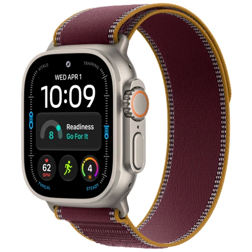 Apple Часы Apple Watch Ultra 4, 49 мм, Natural Titanium, Burgundy Trail Loop, M/L Natural Titanium